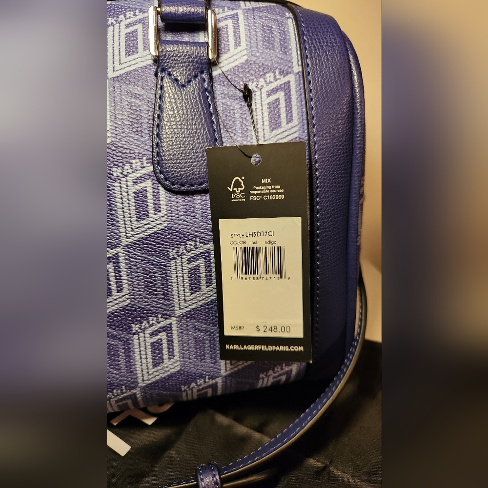 NWT! Karl Lagerfeld Paris Adele Monogram satchel in Indigo - Picture 2 of 4